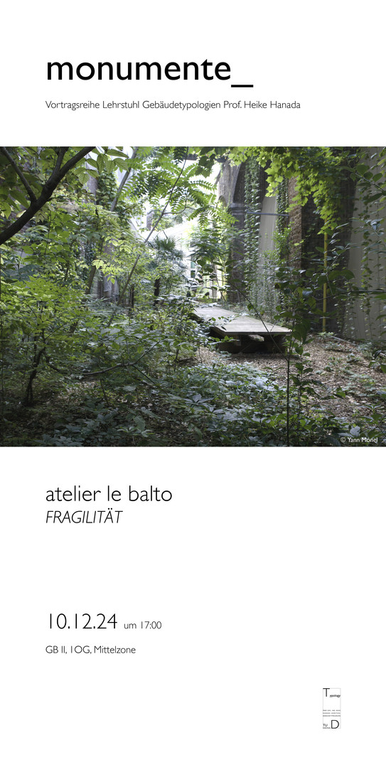 Einladungsplakat zum Gastvortrag von Atelier Le Balto am 10.12.24 um 17:00h