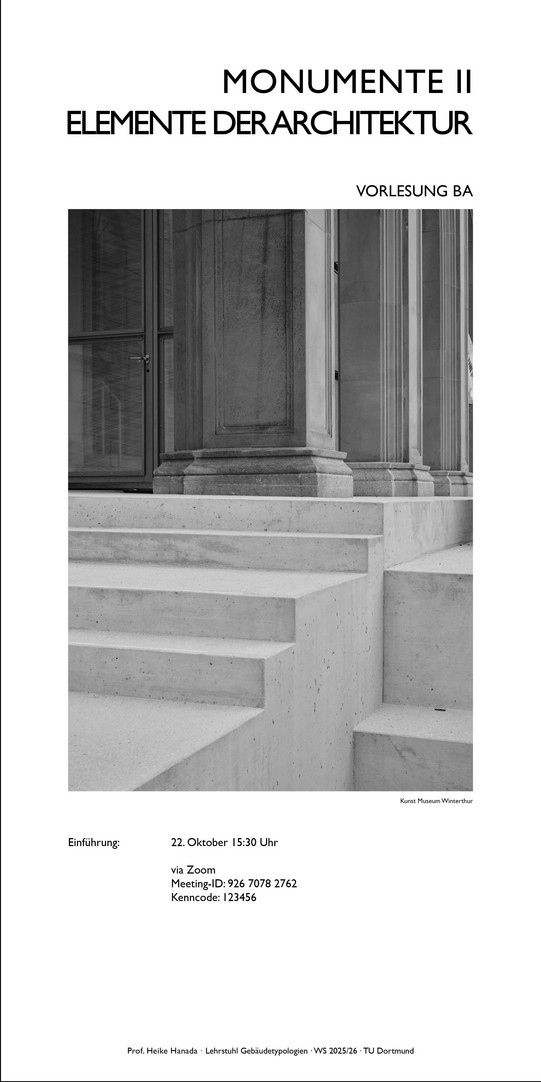 Plakat zur Ankündigung unserer Vorlesungsreihe monumente_ im WiSe 2025/26 mit Termin