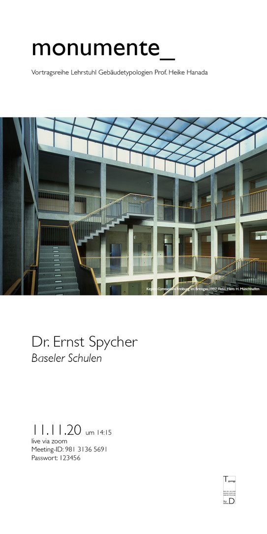 Einladungsflyer zum Gastvortrag von Dr. Ernst Spycher am 11.11.2020