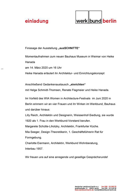 Einladung zur Finissage der Ausstellung "ausSCHNITTe" am 14.03.2020