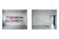 Blick in den Ausstellungsraum Rome_Berlin_Rome aus 2 verschiedenen Richtungen mit Bildern in verschiedenen Größen an der weißen Wand