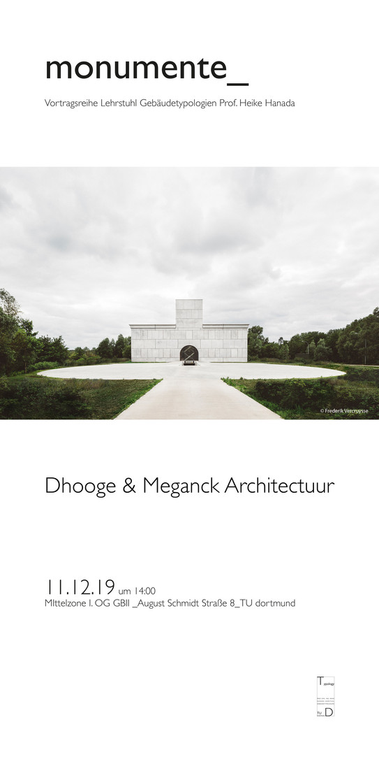 Einladungsflyer zum Gastvortrag von Dhooge & Meganck Architectuur am 11.12.2019