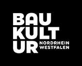 Logo "Baukultur Nordhein Westfalen" schwarz mit weißer Schrift